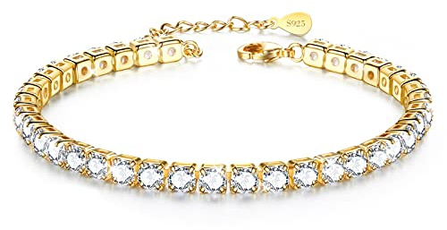 Fußkettchen Damen, Tennis Fusskette Silber 925 Stabil, Gold Fußkette, Armband, 6.5in+2in - Geschenk für Frauen