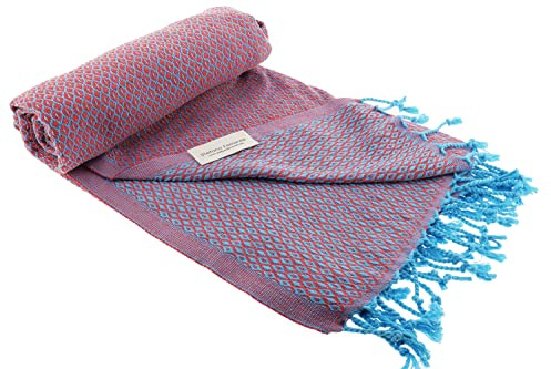 Stefano Ferrante Bird Eye Special Hamamtuch Saunatuch Pestemal Fouta Strandtuch Badetuch Handtuch Baumwolle Backpacker 100x180 cm (türkis/Magenta)