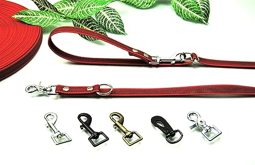 Extra Lange Leine gummiert 4-Fach verstellbar Rot 3m x 20mm, Führleine (Karabiner: Silber)