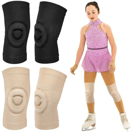 Shappy 2 Pair Knee Pads for Dancing Figure Skating,Medium,Beige and Black