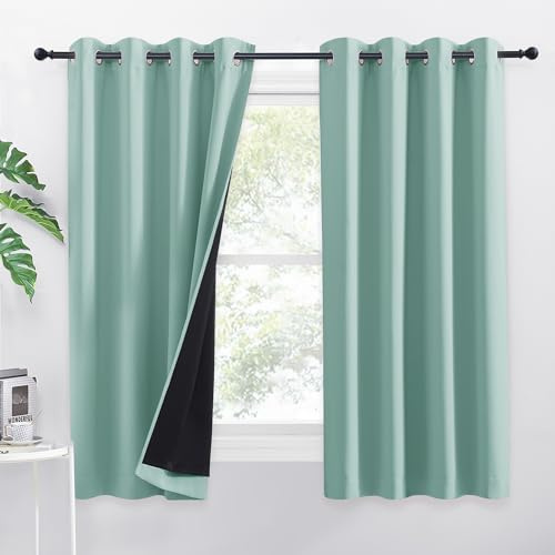 Pony Dance Tjocka och tunga gardiner för barnrum öljettgardin set om 2 stycken H 145 x B 140 cm sommargrön, 100 % mörkläggningsgardiner korta barngardiner pojke termisk gardin värmeisolerande