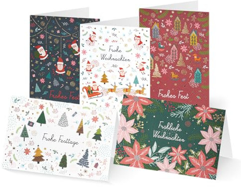 Unicef Weihnachtskarten Set (10 Stück, 5 Motive) Moderne Weihnachtsmotive - Spendenkarten Premium Klappkarten inklusive Briefumschlag hochwertige Grußkarten für Freunde & Familie 17,5 x 11,7 cm