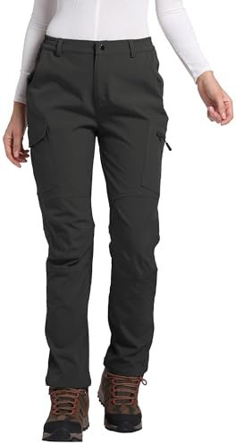 Women's Fleece Lined Waterproof Hiking Pants Insulated Softshell Warm Outdoor Winter Snow Ski Pants Black S