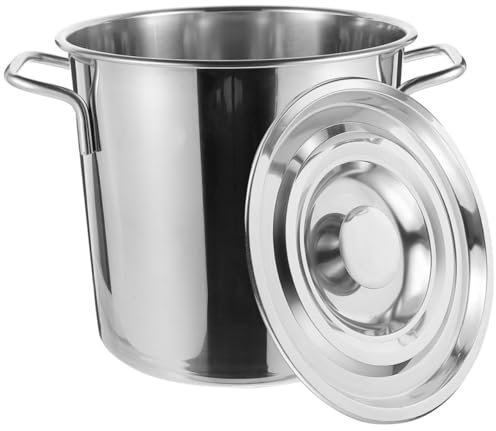 VINTORKY Edelstahl Suppeneimer Mit Deckel Als Mehrzweckeimer Für Küche Kochgeschirr Und Öleimer Als Metalleimer Für Kochtopf