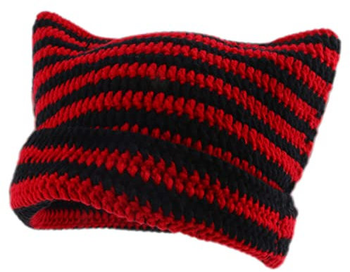 Katze Ohr Beanie Wintermützen Mit Katzenohren Gestreifte Häkeln Mädchen Geschenk Strickmütze Elastische Mütze Women Cat Beanies Y2k Zubehör Winter Warm Entzückende