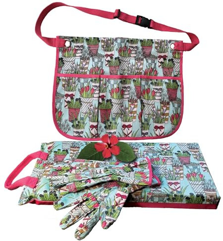 Trenton Gifts 3 Piece Plant Design Garden Tool Set: Apron, Knee Pads & Gardening Gloves - Ideal Gifts for Women, Men, and Beginners Gardeners
