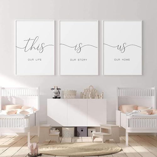 AWKFHF Liebesherz Strichzeichnung Familien Sweet Home Schwarz-Weiß Leinwand Bilder Poster Kunstdruck Wohnzimmer Schlafzimmer Wand Deko(Kein Rahmen) (Minimalist-05,3X40X50CM)