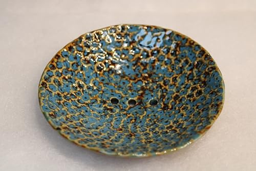 Seifenschale aus Keramik in Muschelform, Türkis, rund Durchmesser 11 cm
