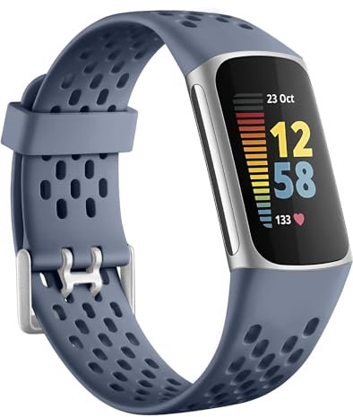 Getino Compatible with Fitbit Charge 5 Bands/Charge 6 Bands for Women Men, Breathable Replacement Sport Strap Adjustable Wristbands for Fitbit Charge 5/ Charge 6 Advanced Fitness Tracker, Blue Grey