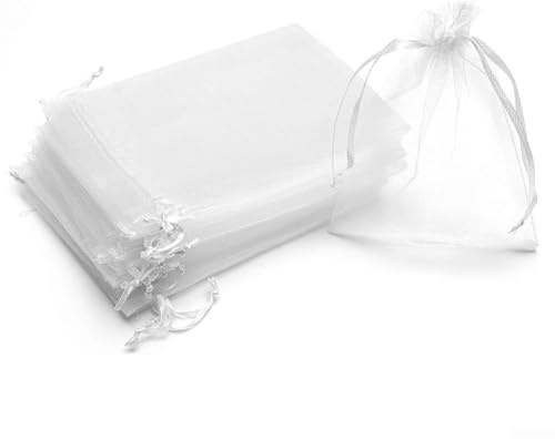 100 weiße Organza-Beutel, durchsichtige Organza-Beutel, Hochzeitsgeschenkbeutel mit Kordelzug, Schmuck-Geschenkbeutel für Hochzeit, Party, Dekoration, Süßigkeitenbeutel (5 x 7 cm)