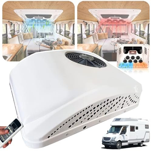 SNBGRYE Unité De Climatisation pour Camping-Car, Climatiseur De Stationnement éLectrique 2 en 1, Refroidissement 2300W + Chauffage 1000W, 7 Conduits d'air à 360°, pour Voitures, Camping-Cars,96V