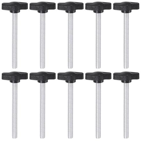 QUARKZMAN M6 x 60mm Ala Mango Perilla, 10pcs Manija de Sujeción Forma T Pomo de 27mm Ancho de Pulgar Tornillo de Cabeza Moleteada Rosca Macho Estándar para Instrumentos Carpintería, Negro