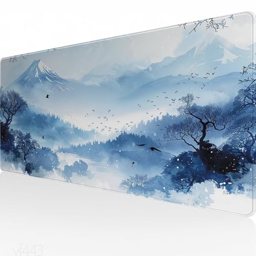 Grand Tapis de Souris 900x300x3mm,Tapis de Souris Blanc Tapis Souris,Gamer Mouse Pad Montagne,Surface Spéciale Améliore la Vitesse Précision,Base en Caoutchouc Antidérapante Tapis de Bureau YF-443