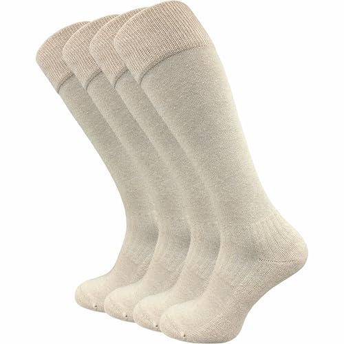 GAWILO varma knästrumpor för kvinnor och män (4 par) | långa strumpor med komfortlinning | också perfekt som ridstrumpor med vadderad sula, Beige, 43-46 EU