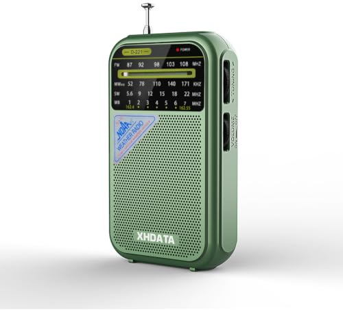XHDATA D221 NOAA Weather Radio Portable AM FM Shortwave Radio Receiver | 2AA Battery Operated, Transistor Radio with Excellent Reception for Emergency, Hurricane, Gift, Walking and Home (Green)