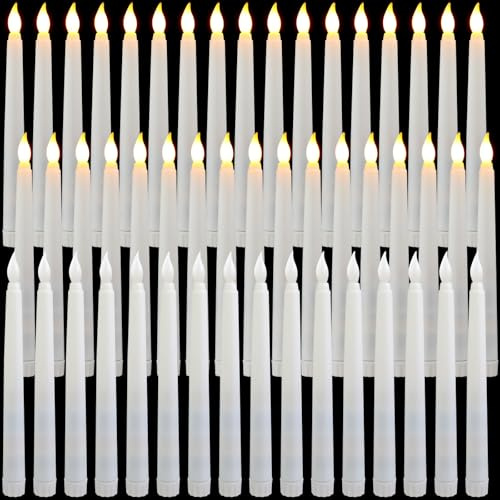 Baquler 50 Pcs 8.5 Inch LED Flameless Taper Candles Bulk Battery Operated Taper Candles Flickering Candlesticks for Wedding Church Valentines Day Table Decoration