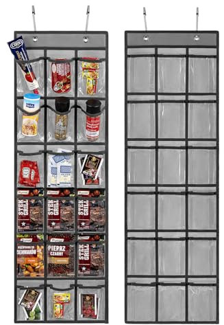 TEMUORG 2 Pack Over the Door Pantry Organizer Hanging Seasoning Packet Storage Wall Mount Spice Holder for Kitchen Snack Food Tea Bag (Grey)