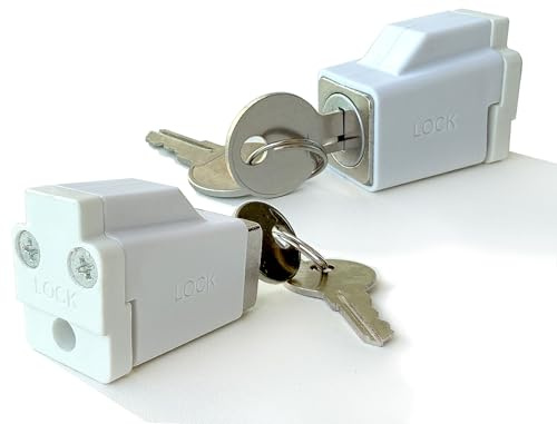 2 Pack Sliding Window Stopper Lock with 2 Keys - for Thickness 1/4 Small Frame Edge Clamp, Adjustable Window Locks Security Window Stoppers (White)