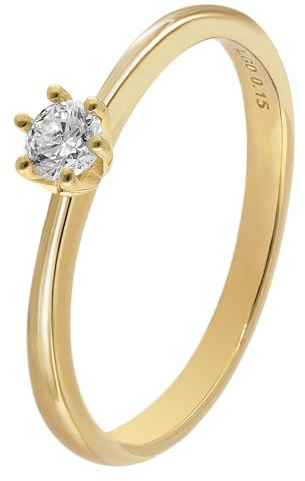 GLIZZ Damenring mit Lab Grown Diamant 0,15 ct Gold 333 Brillantring GL8658 | eleganter Solitärring für modische Frauen, traumhafter Diamantring Verlobungsring
