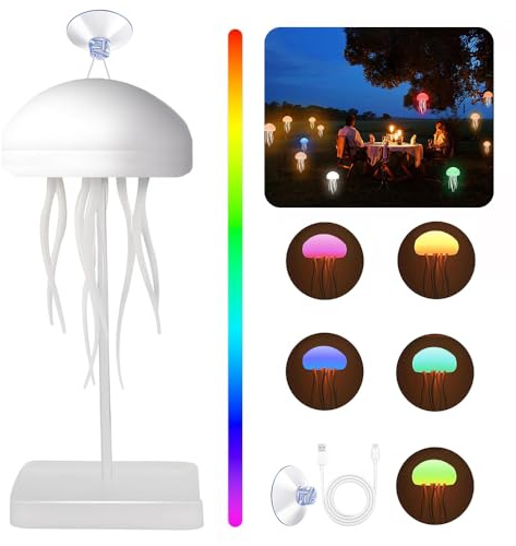 LED Quallenlampe Quallen Nachtlicht Jellyfish Lamp, Aufladbar Quallen Nachtlicht, Jellyfish Light mit Tanzenden Beinen, Schwebende Quallen Lampe Jelly Flow, für Dekorative Atmosphärenbeleuchtung