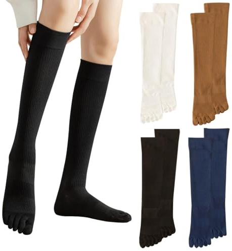 AOOPOO 4 Paia di Calze a Cinque Dita da Donna in Cotone, Lunghe al Ginocchio per Sport e Casual, EU 35-40