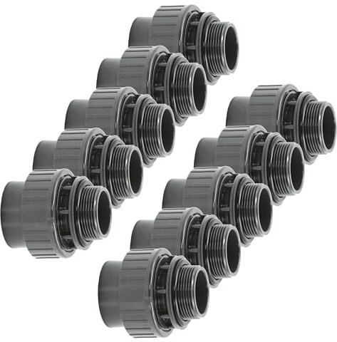 HAF® 10 raccordi in PVC con manicotto adesivo da 63 mm x filettatura esterna da 2 | Adattatore in PVC U per tubi della piscina e tutte le tubazioni | Qualità: Made in Europe – Quantità: 10 pezzi