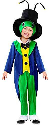 CARTOON Costume da cavalletta per bambini frac con gilet collare e farfallino pantaloni ghette cappello con maschera travestimento grillo parlante carnevale feste a tema (5-7 anni)