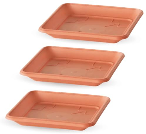 pokm toolsmarket - 3 STK. 41cm quadratischer Untersetzer für Blumentopf, Terracota Farbe, Pflanzenschale viereckig, aus Kunststoff, Hergestellt in EU