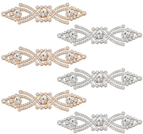 WEBEEDY 6 Paare Strass-Umhang-Verschlüsse Hohl Strass Verschlüsse Nähen Auf Haken Und Augen Cardigan Clip Für Pullover Schal Schal Kostüme Dekorationen,8.2cm (Gold Silber)
