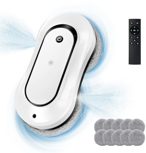 jnerkert Fensterputzroboter mit doppeltem Wasserspray, Dual Side Spray Fensterreinigungsroboter mit 70ml ml Dual Tank, Intelligenter Fenstersauger für Innen/Außen Hochhausfenster (White)