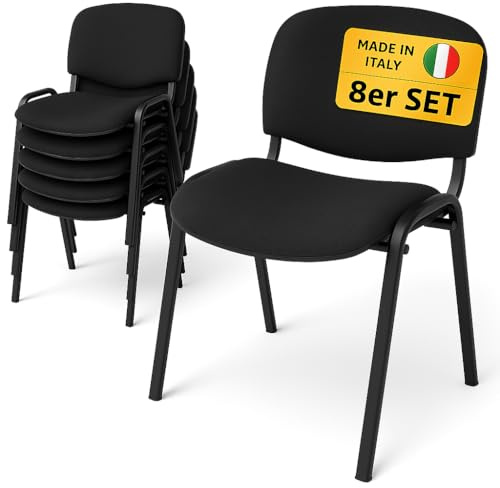 Topsit Besucherstühle 8er Set, stapelbare Konferenzstühle ohne Armlehnen, Stapelstühle mit Metallgestell, für Büro, Konferenz, Reception (Schwarz)