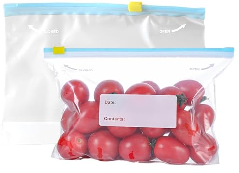 Confezione da 10 sacchetti per alimenti senza BPA, con cerniera, spessi, riutilizzabili, sacchetti trasparenti per snack, dimensioni medie