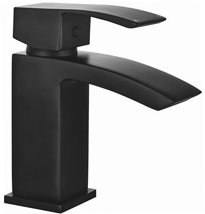 VeeBath Tidal - Miscelatore monocomando per lavabo con scarico, finitura nera opaca, bordo squadrato, leva singola, moderno rubinetto da bagno, miscelatore moderno per lavabo