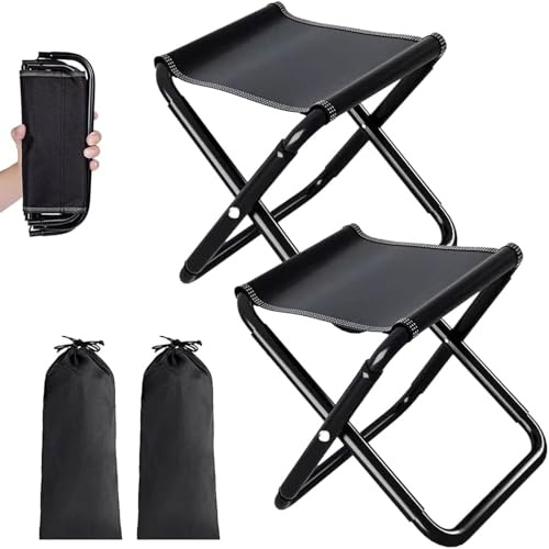 JOLYLINT 2 Stück Camping Hocker Klapphocker Faltbar, 30cm Hocker Tragbarer klapphocker faltbar Campinghocker mit Aufbewahrungstasche für Garten, Reisen, Wandern, Angeln, Strand (schwarz)