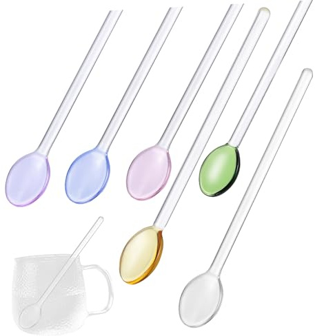 WEKADRIN Glass Stirring Spoons Set 6pcs Sodium Calcium Glass Dessert Tea Coffee Mixing Spoons Honey Stirrers for Drinks and Ice Cream