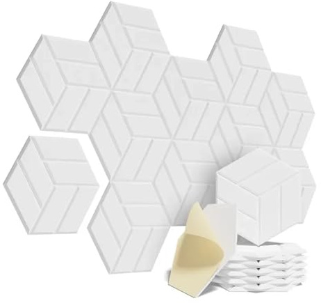 Akustikpaneele 12Pack Self-adhesive Acoustic Panels Hexagon Design Soundproof Solid Figure Wall Sound Absorb Noise Proofing(White)