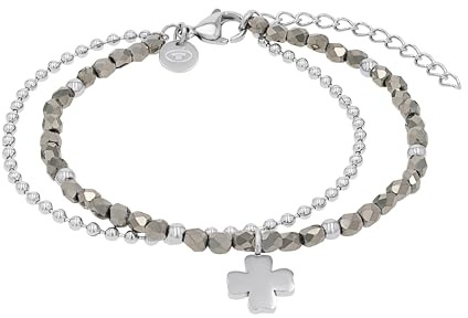 TOM TAILOR - Damen Armband Edelstahl - Rosé - mit Glas - Kleeblatt Anhänger