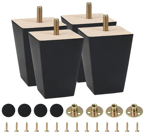 CxutSa 4PCS Solid Wood Furniture Legs 8cm Wooden Sofa Legs Chair Legs Table Legs Black Furniture Replacement Feet M8 Thread with Mounting Plates Screws Non-Slip Mat for Couch Bed TV Cabinet