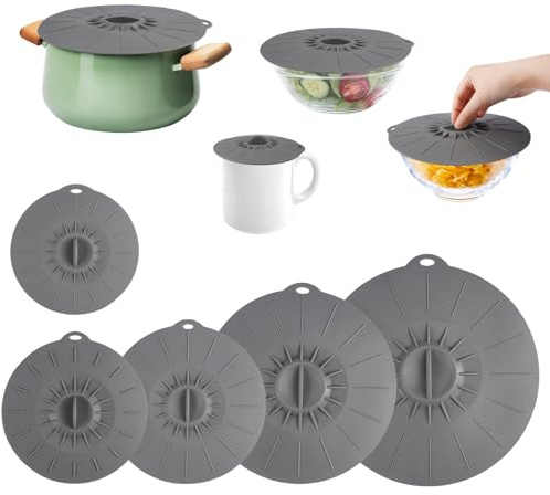 5 Piezas Tapas de Silicona Reutilizables, 5 Tamaños Tapas Con Ventosa