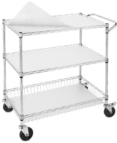 TGHEY 3-Tier Rolling Utility Cart 30 D x 18 W x 35 H Heavy Duty Carbon Steel Storage Cart with Adjustable Shelves PP Panels Locking Casters for Kitchen Bathroom Office