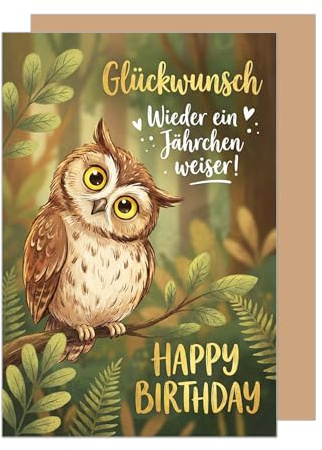 Edition Seidel Premium Glückwunschkarte zum Geburtstag mit Umschlag. Grußkarte Karte Geburtstagskarte Spruch für Mann Frau Humor Lustig Vogel Eule (G3860 SW026)