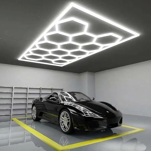 AFAGUEEUPD Hexagonal LED-garagebelysning, 6 500 K sexkantigt galler, plug-in taklampa, sexkantig LED-belysning för garage, lager, källare, gym