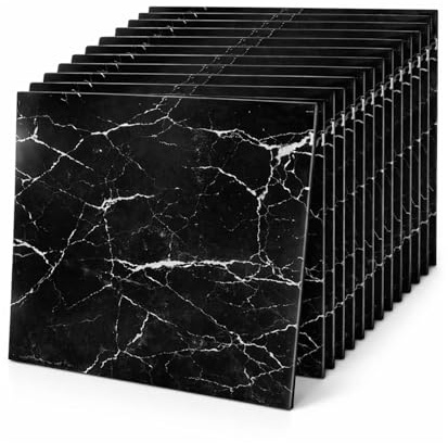 EVERGOODS Self Adhesive Wall Tiles 40PCS 30x30cm Black Marble PVC Panel Set | Waterproof Surface, Quick DIY Installation, Kitchen Backsplashes, Showers, Bathrooms, Living Rooms and Interior Renovation