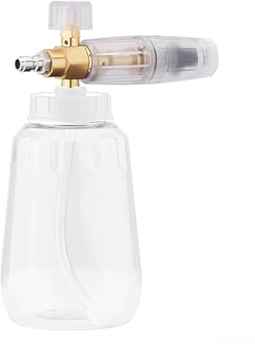 Besttoolifes Vasetto in schiuma per idropulitrice, capacità 1 l con connessione rapida da 1/4, struttura in plastica dura, ugello regolabile per auto, tetto barca e pulizia esterna (trasparente, 1 L)