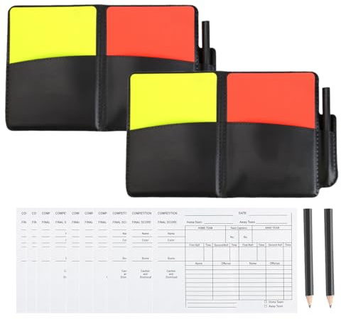 2 Piezas Juego de Tarjetas de Árbitro Deportivo de Fútbol, PVC Tarjetas Amarillas y Rojas, con Accesorios para bolígrafo y Estuche, Libros de puntuación, para Eventos Deportivos y Día del Deporte