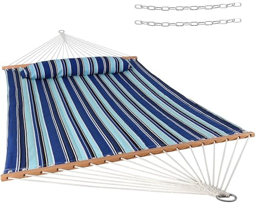 Sunnydaze Quilted Double Hammock for Outside with Pillow, Catalina Beach | 450 lb Capacity, 74 x 55 Bed, 2-Person Hammock without Stand, Large Heavy-Duty Outdoor Hammock for Backyard or Patio