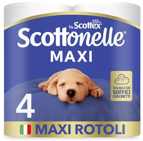 Scottonelle Carta Igienica, Morbida e Resistente, Con Estratti di Olio di Argan, Confezione Ecosostenibile in Carta, 4 Rotoli Maxi