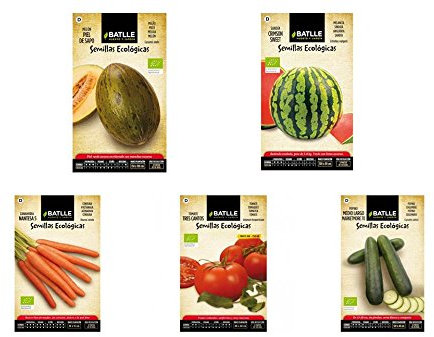 Lote 5 sobre de Semillas Ecológicas (Melón, Sandia, Zanahoria, Pepino, Tomate)