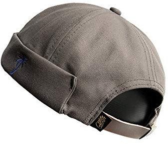 Unisex Docker skärmlösa hattar dödskallemössa mössa arbetare sjöman keps retro rullad manschett skalle kepsar med justerbar, a36*Grå, one size