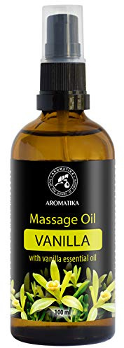 Massageöl Vanille 100ml - Mandelöl & Traubenkern Öle - Weizenkeim & Vanille Öle - Glasflasche - Naturkosmetik - Massage Öl mit Herrlichem Duft für Beauty - Schönheit - Pflegeöl - Massageöle